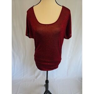 HeartSoul Women Red Sparkle Knit Top Short Sleeve Scoop Neck Blouse‎ S